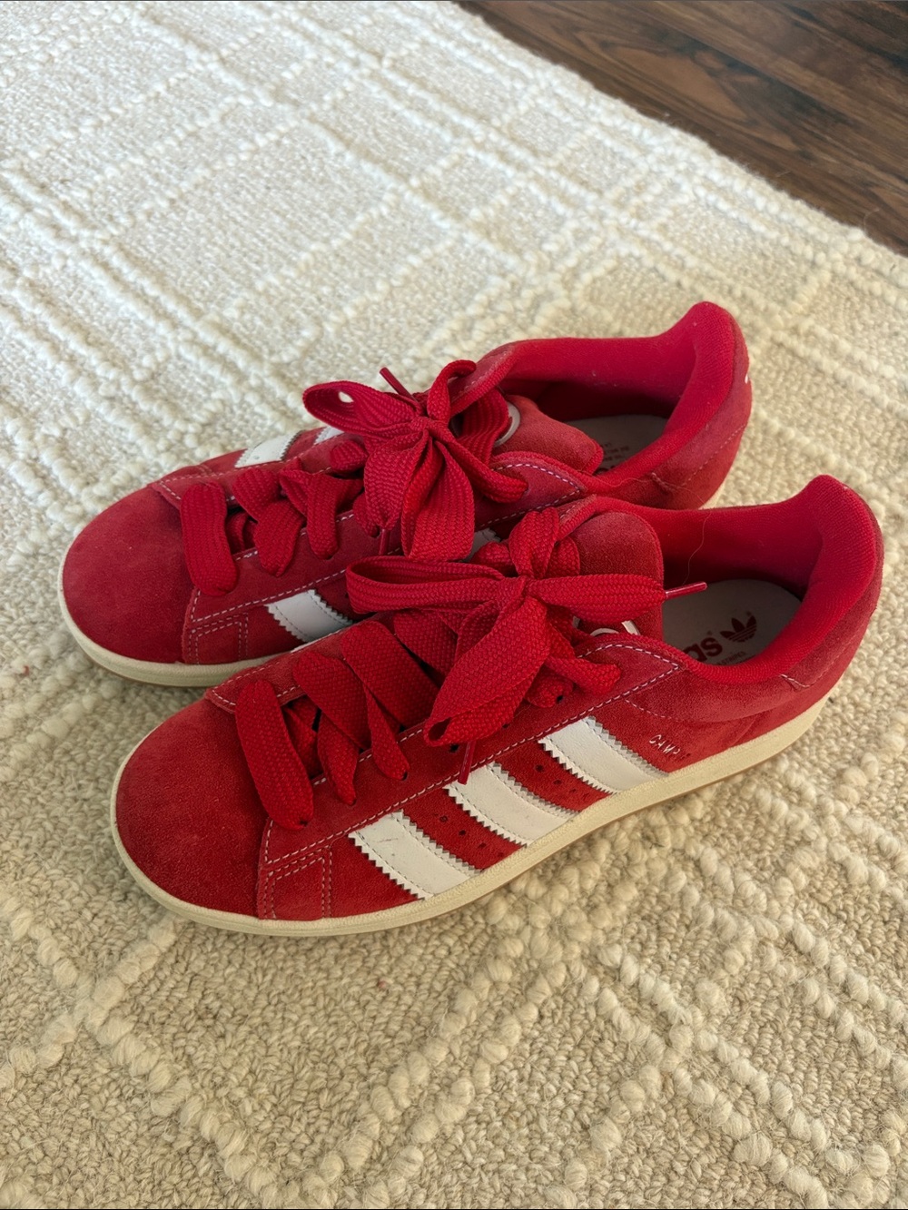 adidas Red Suede Sneakers with White Stripes